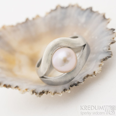 Gemini Steel pearl - Zásnubní prsten z nerezové oceli a stříbra