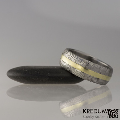 Snubn prsten damasteel a zlato - Duori yellow, struktura devo, S1959