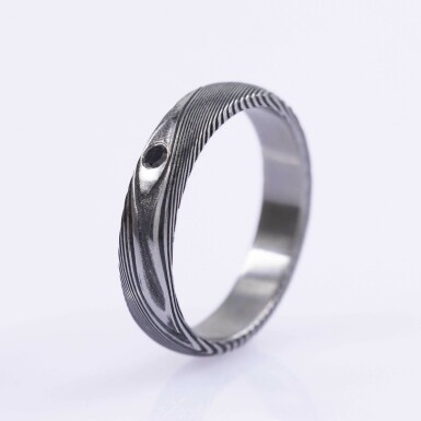 Prima d�evo + �ern� diamant - Kovan� snubn� prsten z nerez oceli damasteel, vel. 51, CR6165