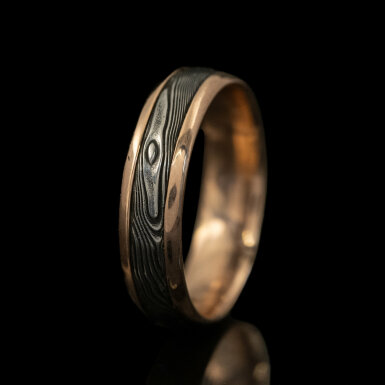 Kasiopea red - devo - Zlat snubn prsten a damasteel - 53/5/1,5 mm, CR6549