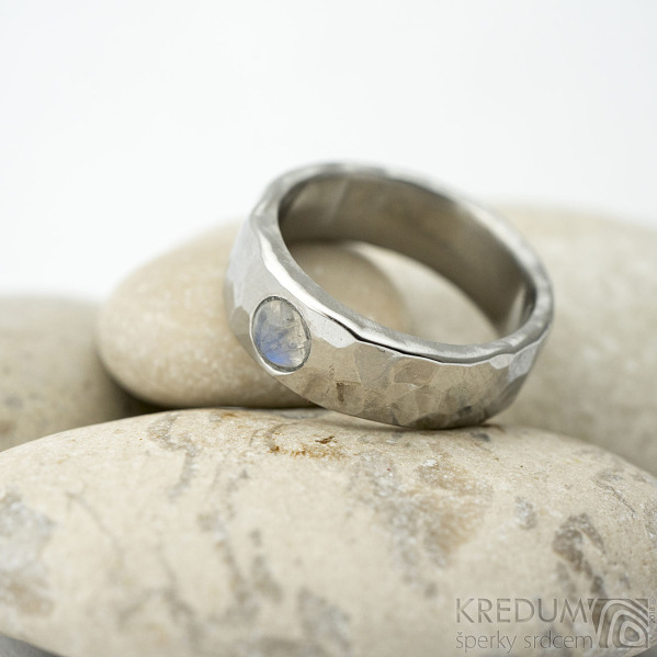 Draill lesklý a měsíční kámen - velikost 51, šířka 6 mm, tloušťka střední - Nezerové snubní prsteny - k 1514 (2)