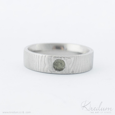 Prima damasteel a kmen natural - vzor rky - kovan snubn prsten z nerezov oceli 