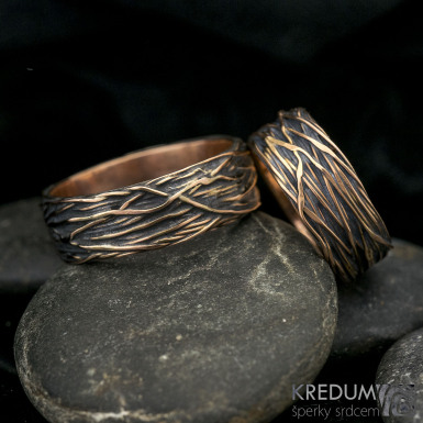 Gordik Mokume Gold red - patina - Motan prsten