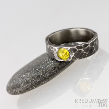 Nerezov snubn prsten Draill s jantarem - velikost 55, ka 6 mm - s1651 (2)