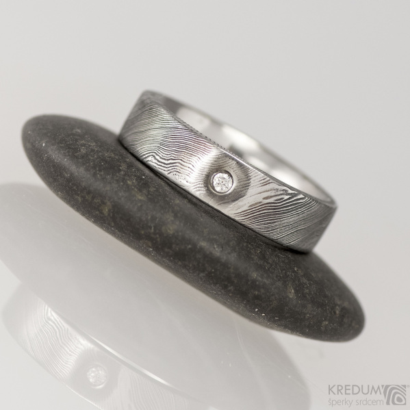 Prima a ir diamant 2 mm, devo - Snubn prsten nerezov ocel damasteel, S1556 - 51,5 CF, ka 5, tlouka 1,9 mm, 100% TM, F