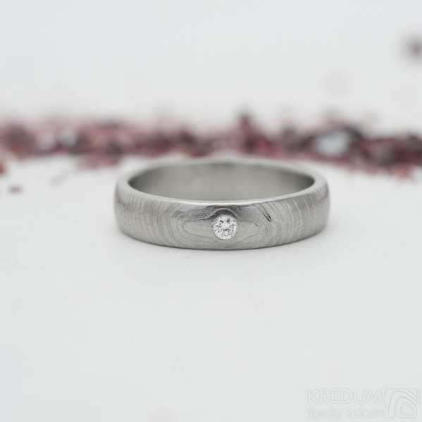 Zsnubn prsten damasteel - Prima, rky, a diamant 2 mm - vel 50, ka 4 mm, tlouka stedn, lept svtl stedn, profil B - k 2959