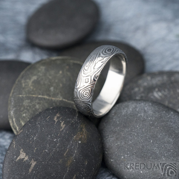Prima vtr - velikost 61, ka 6,2 mm, tlouka 1,7 mm, 100% zatmaven, profil B - Snubn prsten damasteel, SK1704 (3)