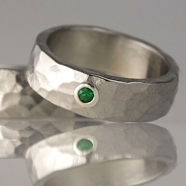 Natura a broušený kámen (safír, smaragd, rubín) 2 mm do stříbra - lesklý - kovaný snubní prsten z nerezové oceli