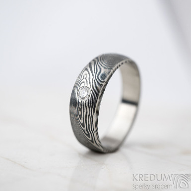 Siona damasteel a ir diamant 2,7 mm - vzor devo - kovan snubn prsten z nerezov oceli