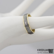 Kasiopea yellow - Zlat snubn prsten a damasteel devo, vel. 63